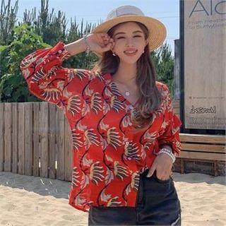 V-neck Pattern Button Blouse