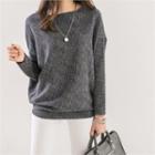 Round-neck Dolman-sleeve Ribbed Top