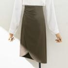 High-waist Plain Irregular Ruched Slit Skirt