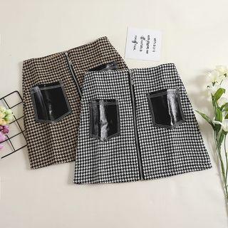 Zip-front Houndstooth Mini A-line Skirt