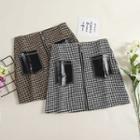 Zip-front Houndstooth Mini A-line Skirt