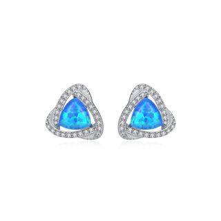 Sterling Silver Fashion Elegant Geometric Triangle Dark Blue Imitation Opal Stud Earrings With Cubic Zirconia Silver - One Size