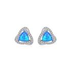 Sterling Silver Fashion Elegant Geometric Triangle Dark Blue Imitation Opal Stud Earrings With Cubic Zirconia Silver - One Size