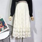High-waist Lace Cut-out A-line Skirt