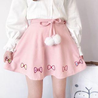 Bow Embroidered A-line Skirt