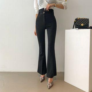 Belted High-waist Boot-cut Pants