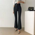 Belted High-waist Boot-cut Pants
