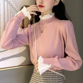Mock Two Piece Turtleneck Ruffled Sweater