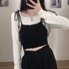 Long-sleeve Ruffle Trim T-shirt / Camisole Top