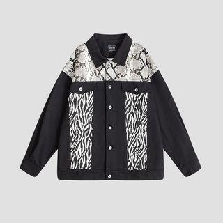 Animal Print Panel Denim Jacket