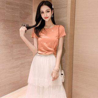 Plain Short-sleeve Top / Midi A-line Skirt / Set