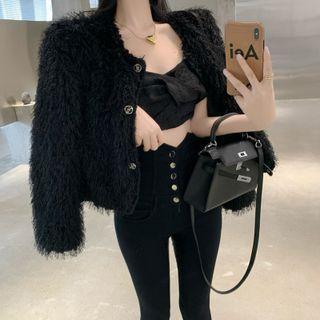 Details Furry Jacket / Ultra High-waist Skinny Pants