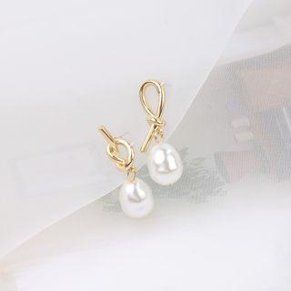 Alloy Knot Faux Pearl Dangle Earring 1 Pair - As Shown In Figure - One Size
