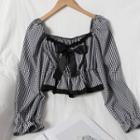 Plaid Long-sleeve Top Black - One Size