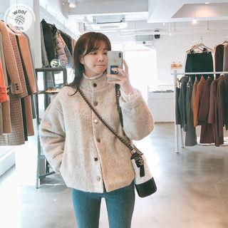 Stand-collar Buttoned Wool Blend Jacket