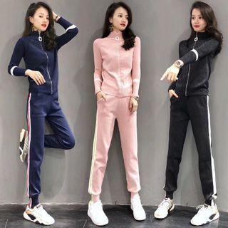 Set: Striped Zip Cardigan + Cropped Harem Pants