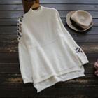 Embroidered Mock-neck Long-sleeve Top
