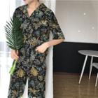 Set: Floral Shirt + Wide-leg Pants