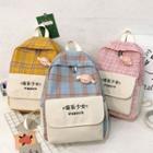 Chinese Character Embroidered Plaid Backpack