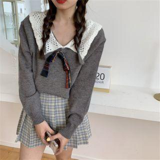 Lace Collar Sweater Gray - One Size