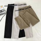Plain High-waist Slim-fit Pants With Belt