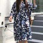 Leaf Print 3/4-sleeve Dress