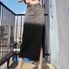 High-waist Washed Midi Denim Skirt