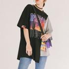 Printed Asymmetric Elbow-sleeve T-shirt
