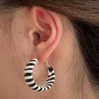 Zebra Print Hoop Earring 1 Pair - Black & White - One Size