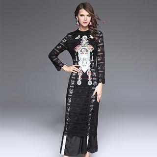 Long-sleeve Embroidered Lace Dress