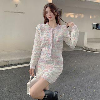 Melange Cardigan / Mini Pencil Skirt