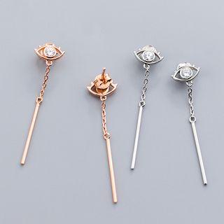 925 Sterling Silver Rhinestone Eye & Bar Dangle Earring