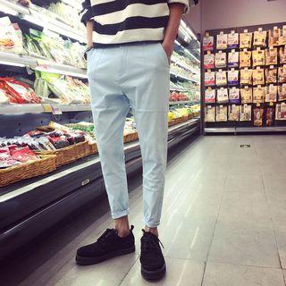 Plain Linen-blend Tapered Pants