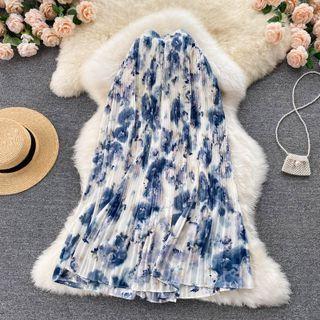 Print Accordion Pleat A-line Skirt