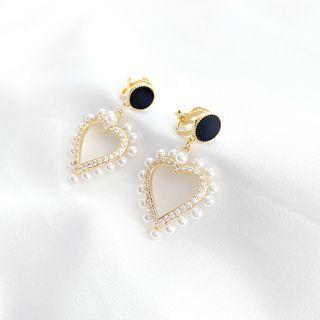 Faux Pearl Heart Drop Earring 1 Pair - Silver - One Size