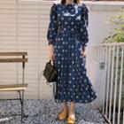 Polka-dot Maxi Pleat Dress Blue - One Size