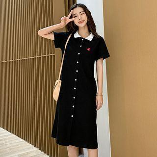 Flower Print Short-sleeve Midi Collared Dress