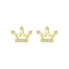 Sterling Silver Plated Gold Simple Fashion Crown Stud Earrings With Cubic Zirconia Golden - One Size