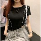 Short-sleeve Contrast Trim Cropped Top Black - One Size