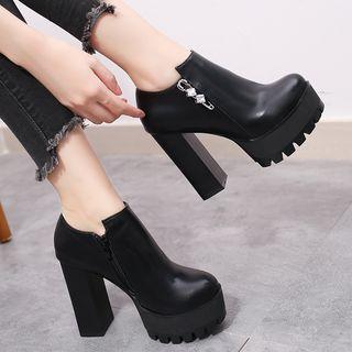 Rhinestone Pin Detail Platform Block Heel Short Boots