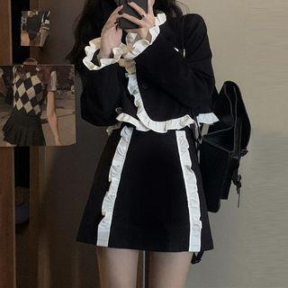 Ruffle Trim Cropped Blazer / Mini A-line Skirt