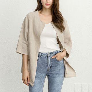 Collarless Dolman-sleeve Linen Jacket