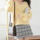 V-neck Cable Knit Sweater Yellow - One Size