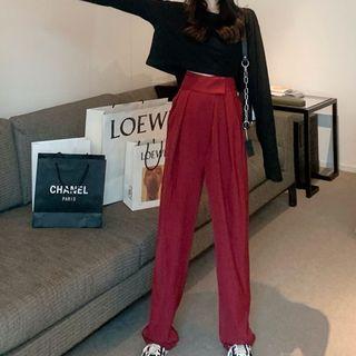 Long-sleeve Plain Tee / High-waist Plain Pants