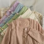 Pearl-trim Flower-button Crop Top In 5 Colors