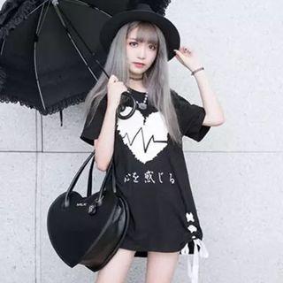 Short-sleeve Lace-up Dress / Printed T-shirt