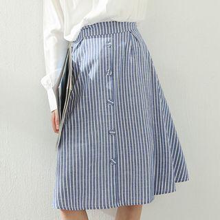 Button-front Striped A-line Skirt