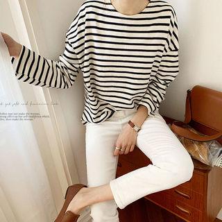 Drop-shoulder Striped T-shirt Navy Blue - One Size