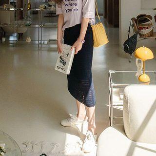 Punched Knit Midi Skirt