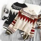 Patterned Cropped Sweater White - One Size